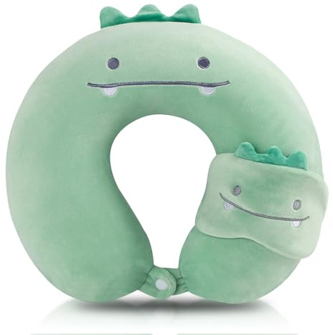 WoRuyKot 2 pcs Cuscino Collo Gatto,cuscino del collo animale del fumetto,Cuscino Da Viaggio Dei Cartoni Animati, Cuscino Da Viaggio Con Cartoni Animati, Aereo, Campeggio, Ufficio e Casa (Dinosauro)