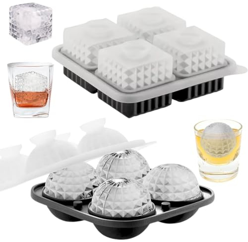 Cubitera de silicona, juego de 2 moldes para cubitos de hielo, bandeja para cubitos de hielo de silicona con tapa, sin BPA, molde para cubitos de hielo, moldes grandes para whisky, cócteles, zumos y