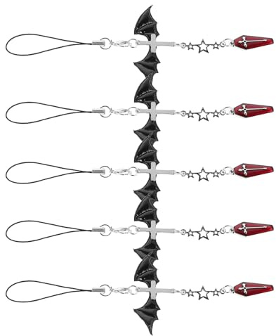 HEALSOPTHY 5 St Mobiltelefon Charm med och Metallvinge Punkstil Hängande Smycke för Mobilfodral Väska och Nyckelring Estetisk Accessoar för Kvinnor och Flickor