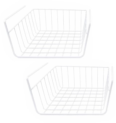 2 Piezas Cestas de Almacenamiento de Alambre Colgantes Debajo del Estante, Cesta de Almacenamiento para Estante Inferior, Colgante Debajo del Armario, para Cocina, Oficina, Despensa, Baño, Armario