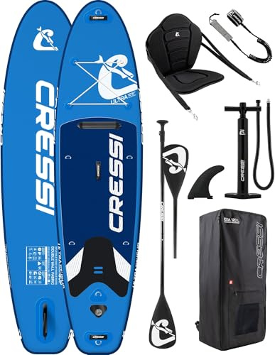 CRESSI since 1946 - Ultra Isup/Kayak Set - Large Inflatable SUP Board for Adults Highly Stable and Durable Complete with Accessories Paddle Fin Pump Leash,Bag/Backpack_320x81x15 cm Max 130 kg