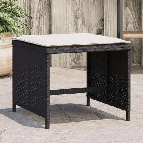 Xuvaracle Lot de 4 tabourets de jardin avec coussins - Noir - 40 x 40 x 35 cm - En rotin synthétique - Empilables - Pour balcon, terrasse, salon, table d'appoint et siège