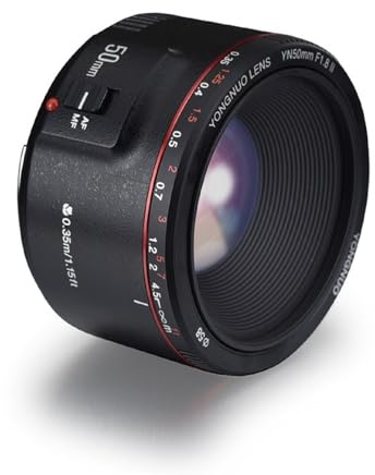 Yongnuo YN50MM F1.8 II AF/MF 0.35M Focus Distance Standard Prime Lens Black for Canon EF Mount EOS Cameras 5D IV 1DX I 200D II 850D 7D 6DII