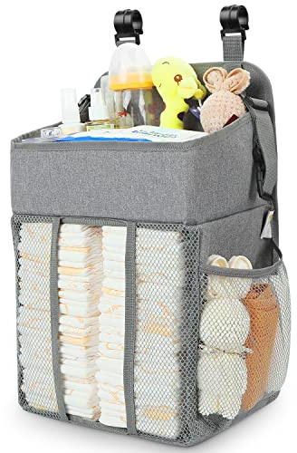 Maliton Changing Table Diaper Organizer - Baby Hanging Diaper Stacker Nursery Caddy Organizer for Cribs Playard Baby Essentials Storage (Gray)