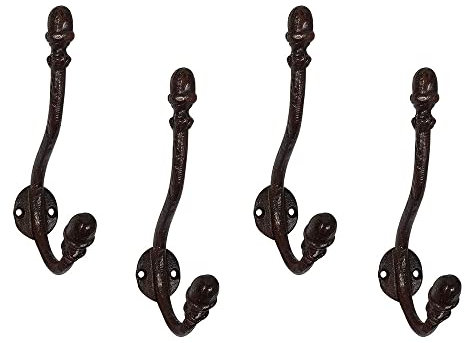 zeitzone Garderobenhaken Set Nostalgie Doppelhaken 4 Stück Gusseisen Braun Antik-Stil