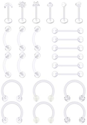 Incaton Retainer Piercing Anneau de Cartilage Sourcil Septum Acrylique Flexible Clair Industriel Barbell 16G 14G Boucle d'oreille Piercing Bijoux