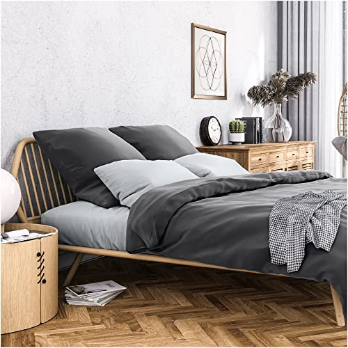 Wolkenfeld Satin Bettwäsche 155x200 Mako-Satin Baumwolle - Anthrazit Grau Bettwäsche-Set - 1x Bettbezug 155 x 200 + 1x Kissenbezug 80x80 - Weiche Mako Satin Bettwäsche