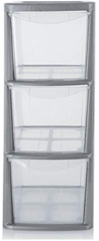 Silver Plastic Medium 3 Drawer Tower Storage Unit A5 Stationery Filing 47.5cm