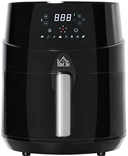 HOMCOM Air Fryer, 1500W 4.5L Air Fryer Oven with Digital Display, Rapid Air Circulation, Adjustable Temperature, Timer and Nonstick Basket for Oil Less or Low Fat Cooking, Black