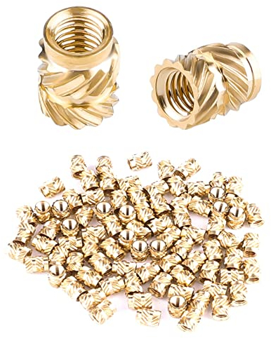 AIEX 100pcs 3D Printing Brass Nuts, M3 Threaded Insert Knurled Brass Nuts Female Thread Knurled Heat Embedment Nut for 3D Printing Parts Loptop Automotive Plastic Shell