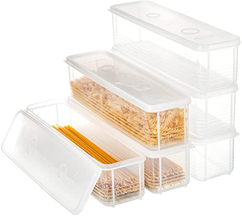 ZENFUN Set of 6 Pasta Storage Containers with Lid, Airtight Spaghetti Noodle Holder Rectangular Chopstick Storage Box Sealed Noodle Canisters for Refrigerator, Kitchen Pantry, 3 x 12 x 3, BPA-FREE