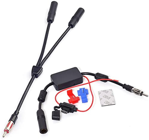 Bingfu Car Antenna Signal Booster Car Stereo FM Radio Antenna Signal Amplifier Amp 12V Power Supply Adapter DIN Plug Connector for Vehicle Truck SUV Audio Radio Stereo Media Head Unit Receiver