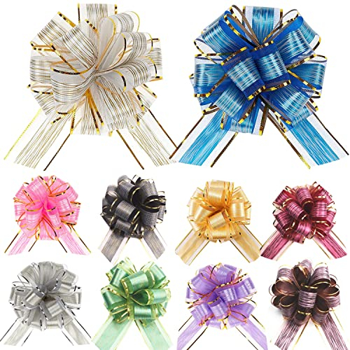 GUIFIER 20 Stück Große 6 Zoll Pull Bows, Geschenk Schleifen Ziehschleife 10 Farben für Geschenkverpackung, Schleifenband Ziehen zum Hochzeitskörben, Weihnachtsdeko, Party, Geburtstag (Mehrfarbige)