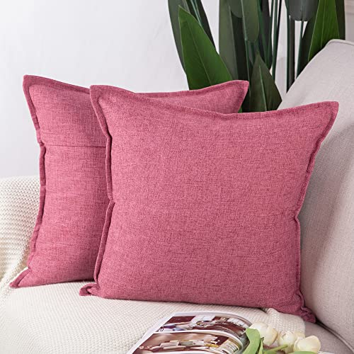 Madizz 2er Set Polyester- Leinen Kissenbezügen Weiche dekorative Kissenbezüge für Sofa Schlafzimmer Kissenhülle Rosa 40x40 cm Quadrat