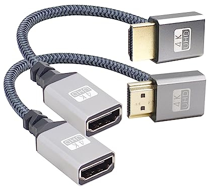 RIIEYOCA Cavo intrecciato a 90 gradi verso l'alto e verso il basso, UHD 4K HDMI a HDMI, 0,56 m, 18 Gbps, cavo intrecciato ad alta velocità 2.0, supporta 4K a 60 Hz, 1080p, HDCP 2.2, ARC, 3D