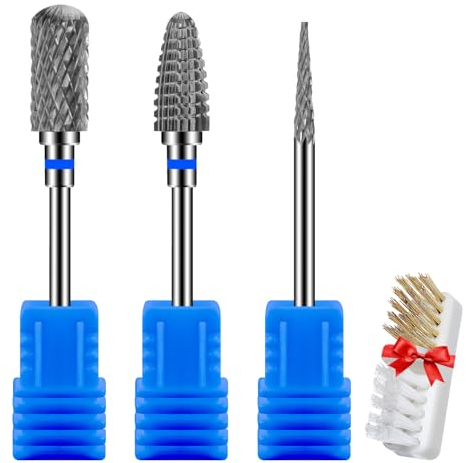 CGBE Punta Fresa Unghie Rimozione Gel, Punte Fresa Unghie da Carburo di Tungsteno, 3/32 Pollici Punte Fresa Unghie Professionale per Rimuovere Gel Acrilico Cuticola, Grana Media, 3 Pezzi