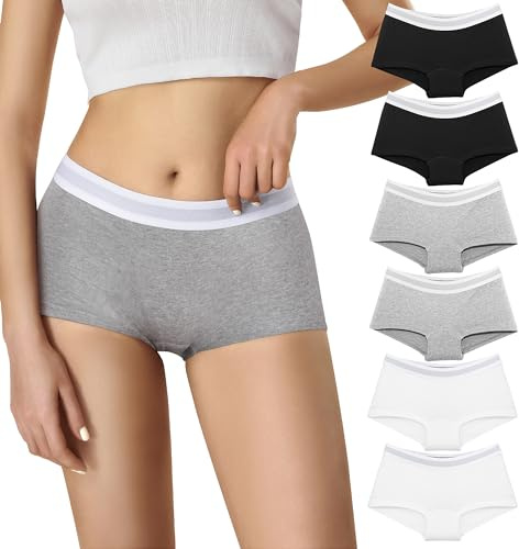 Lakpoau Boxershorts damunderkläder bomullstrosor dam hipster underkläder damtrosor, hotpants, underkläder damunderbyxor, boyshorts, trosor flerpack, 6-pack