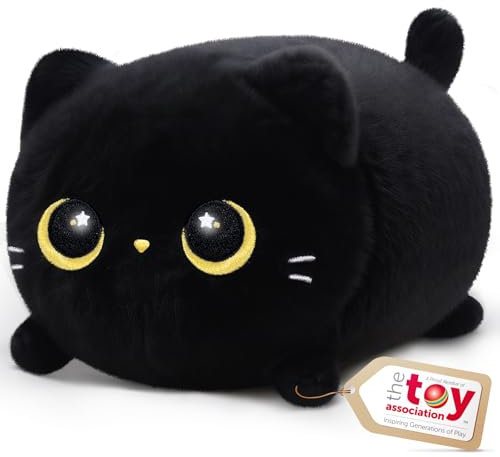 Mewaii Peluche Chat Noir Kawaii Oreiller Doux 20CM, Oreiller Peluche Mignon Câlin pour Enfants 3 Ans et Plus, pour Noël et Anniversaire