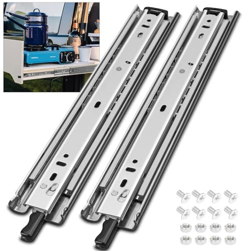 HLC Guía De Cajones Con Cerradura 1 Par (2 uds.), Guía De Cajones De 700 mm Para Cargas Pesadas, 113 Kg De Capacidad De Carga, Extensión Completa Con Guías De Rodamiento De Bolas