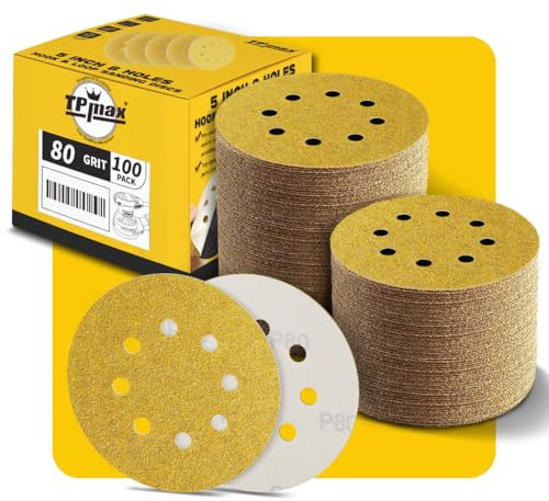 Disques Abrasifs Auto-agrippants 125mm 8 Trous - 100 Pièces, Grain 80, Disques Ponceuse Orbitales, Crochet et Boucle, Pour Meulage et Polissage du Bois et Métal