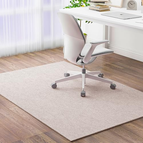 PTKG Alfombra Silla Escritorio, Absorbe Agua E Insonoriza Alfombra Escritorio Suelo, Terciopelo Bajo Alfombra Silla Ruedas Adecuado para Pisos de Madera,Off White,120cm×120cm