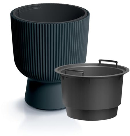 B2C Plant Pots Flower Planter 7 Colours 3 sizes Tall with insert Wavy Plastic Pot Boho Elegant Textured Cylindrical with base indoor/outdoor Modern (Anthracite, 30cm - 18L)