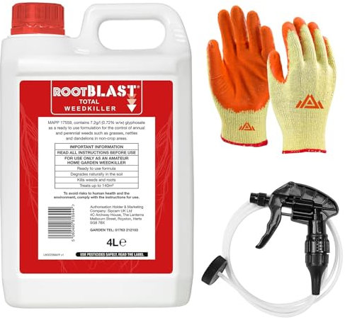 Weedkiller 4L Extra Strong | Heavy Duty Weed Killer Spray for Patios, Paths, Drives & Grass | Includes Sprayer Pump | Perfectonish Gloves Included