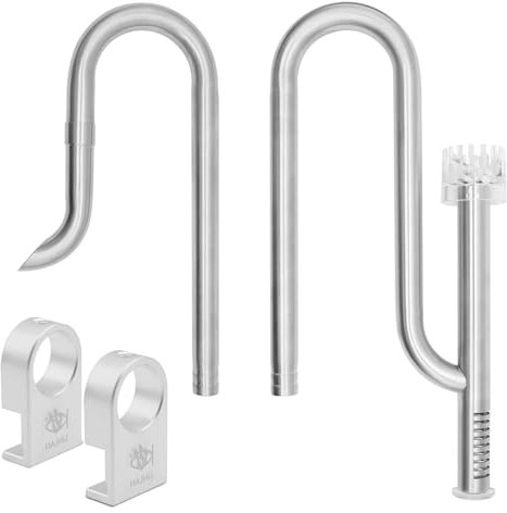 LINLAN 304 Stainless Steel Lily Pipe Inflow and Outflow with Mini Aluminum Alloy Pipe Holder, Fits 16/22mm(5/8 i.d.) Filter Hose, Ideal for Rimless Aquariums (16mm-with Skimmer)