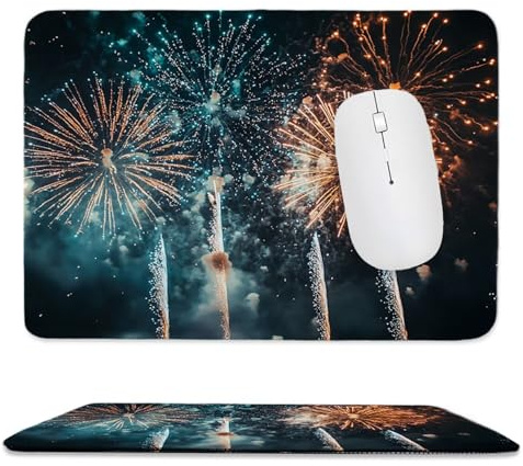 Gaming musmatta 270 x 220 mm liten spelmusmatta fyrverkeri liten musmatta skrivbordsunderlägg, sydda kanter musmatta, halkfri gummibas, skrivbordsskydd för hemmakontor, gåvor de-1097