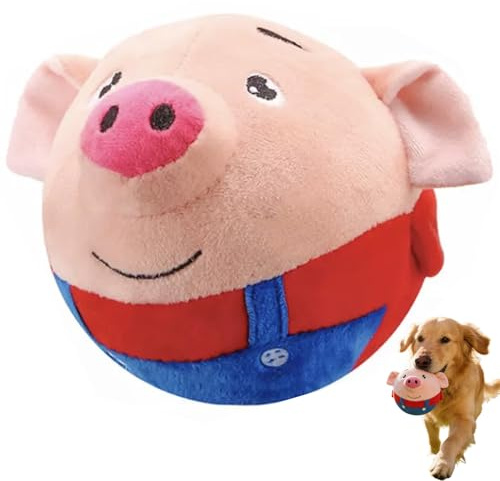 HhBdy Interaktiv hundleksak, interaktiva hundleksaker röd gris design boll hund uppladdningsbar interaktiva hundleksaker studsande för inomhus gräsmatta och trädgård