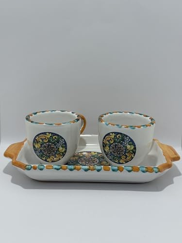 Generico Set med 2 espressokoppar med keramisk bricka - traditionell majolica-dekoration - hantverkspresent - italiensk tradition kaffeservice (mod.6)