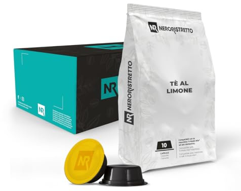 NERORISTRETTO Tè al Limone 50 capsule (5 confezioni da 10) Compatibili con Lavazza®* A Modo Mio®* Macchine ad uso Domestico, Tè Nero con Scorza di Limone, Vegano, Dosaggio 40ml