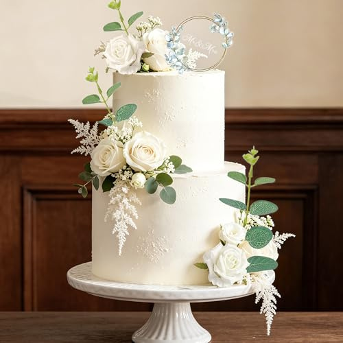 LaVenty Wedding Cake Topper Acrylic Cake Decorations | Mr Mrs Flower Bridal Shower for Wedding Engagement Party Cake Decorations Supplies Favors