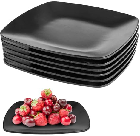6 stycken fyrkantiga desserttallrikar, 16,5 x 16,5 x 1,5 cm, serveringstallrikar, svart mattallrikar, svart matt kantig cemfabig serveringsplatta, förrätter picknicktallrikar, för kött, sushi, snacks