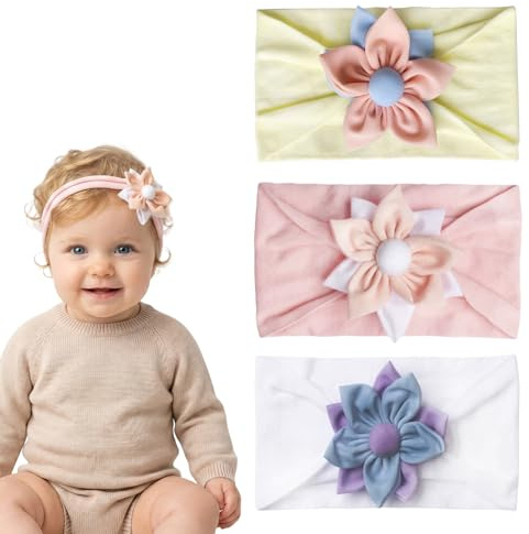 3 pezzi Fasce Bambina Neonata, Floreale Copricapo, Elastici Fascette, Fascia Capelli Neonata, Morbido Accessori per Capelli Fatti a Mano per Neonati Bambini Bambine