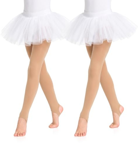 Bafiwu 2 Pairs 60 Denier Tan Ballet Tights Girls, Dance Tights, 8-12 Years