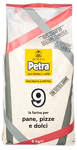 Petra n. 9 - Farina integrale di grano tenero, per pane, dolci lievitati, pasta fresca, frolla, pan di spagna, masse montate, pizza. Pacco da 5kg