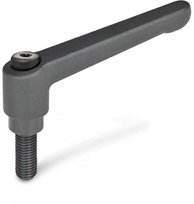 Räcka standardelement | Ställbar klämspak med gängskruv – GN 300-108-M16-50-SW | Handtagslängd: 108 mm | Skruv stålbrinnad | Handtag zink-tryckgjuten svart, plastbelagt | 1 st.