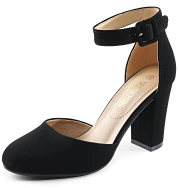 DREAM PAIRS Womens High Heels Closed Toe Court Shoes Block Ankle Strap Ladies Sandals for Wedding,Size 7,Black/Nubuck,Angela