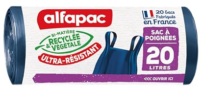 Alfapac soppåse, 20 l, med handtag, mycket tålig, vegetal ursprung, 2 stycken, marinblå/svart, 45 x 57 cm, 20 stycken