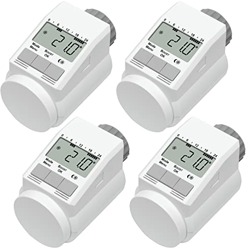 eQ-3 Eqiva Model L Elektronik-Heizkörperthermostat mit Boost-Funktion, 4er Set, Weiß