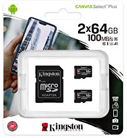 Kingston Canvas Select Plus SDCS2/64GB-2P1A Scheda microSD Classe 10, Multipack con 2 Schede, Adattatore SD Incluso, 64 GB