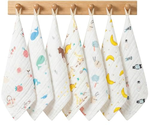 ALBOYI 7 Pack Baby Muslin Cloths, 6-Layer Soft and Absorbent Cotton Muslin Squares, Reusable Baby Face Towels & Newborn Hand Washcloths, 9.84 x 9.84 Inch Breathable Baby Cloths for Baby Boys and Girls