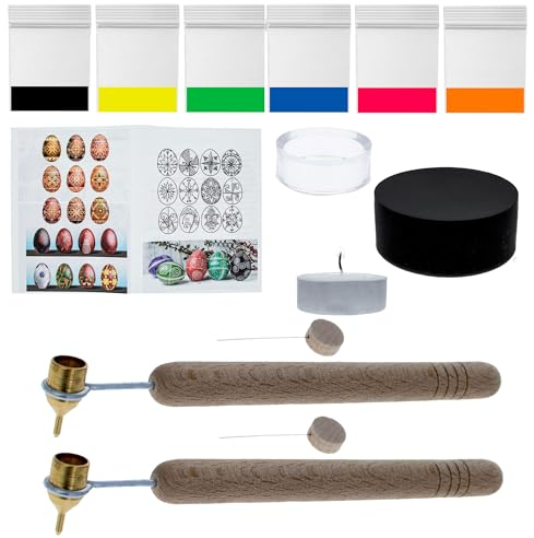 BESTPYSANKY Fine and Medium Tip Kistkas, Beeswax, 6 Dyes, Cleaning Wires, Candle, Stand and Instructions Ukrainian Easter Egg Decorating Kit