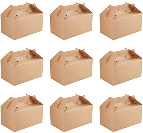 Päcke Geschenk Box, 10 Stück Verpackung Karton, Kraftpapier Faltschachtel mit Griff, Kuchen- und Geschenkboxen für Kuchen, Kekse, Brathähnchen, Cupcakes