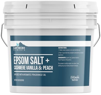 Earthborn Elements Cashmere Vanilla & Peach Epsom Salt 8 lb, One Gallon Bucket, Pure & Undiluted, Soaking Salt with Fragrance