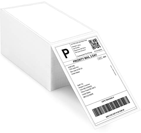 Razuvo 4 x 6 Direct Thermal Labels - 500 Fan-Fold Perforated Labels Per Stack, Premium Adhesive & Perforated, Compatible with JADENS, iDPRT SP410, POLONO, ASprink