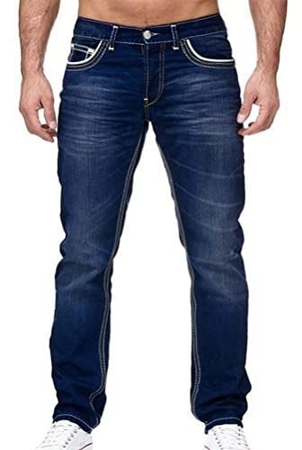 Osheoiso Vaqueros Rasgados de Hombre Skinny Denim Jeans Hip Hop Slim Fit Pantalone Casuales Elasticos Agujero Pantalón Largo Hombre Vaqueros Ajustados C Azul Oscuro XL