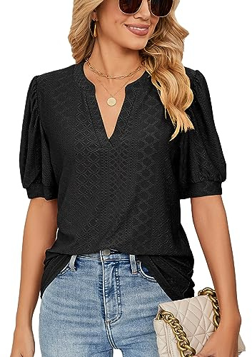Neteson Camiseta de Manga Corta para Mujer Elegantes Camisa Cuello en V Tank Tops Unicolor Básico Blusas de Verano Ropa Casual