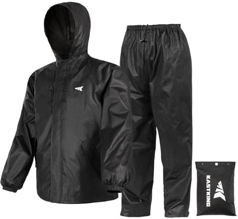 KastKing AquaLite Waterproof Rain Suit for Men and Women, Loose Fit, Lightweight, Durable Outdoor Gear for Fishing, Hiking, Large, Black